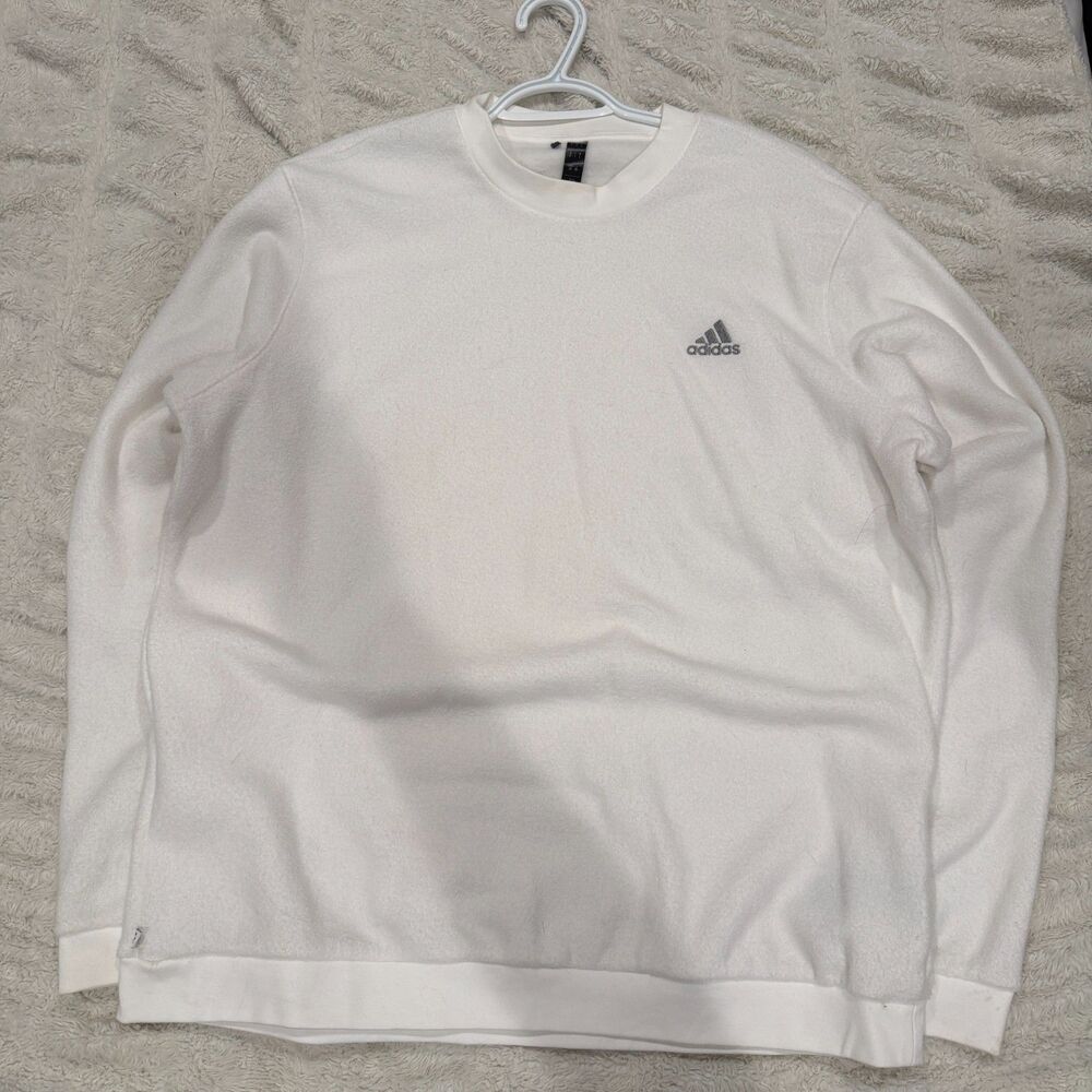 adidas FeelCozy Fleece Crewneck Sweatshirt Men’s Large White Logo Pullover